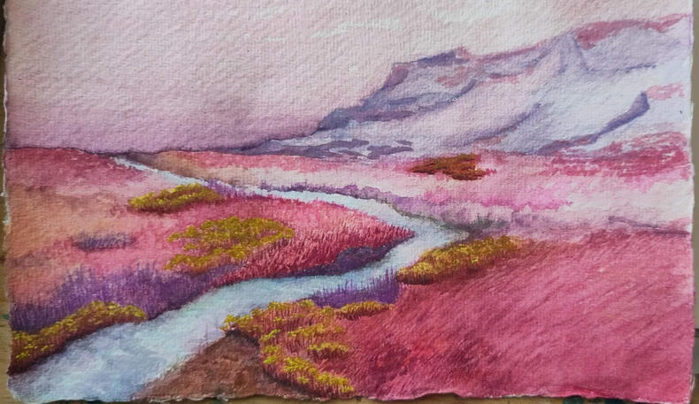 unfinished painting of a landscape